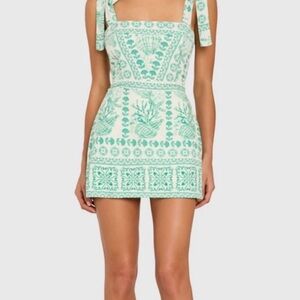 Amanda Uprichard Mint Green Printed Tie-Shoulder Mini Dress
